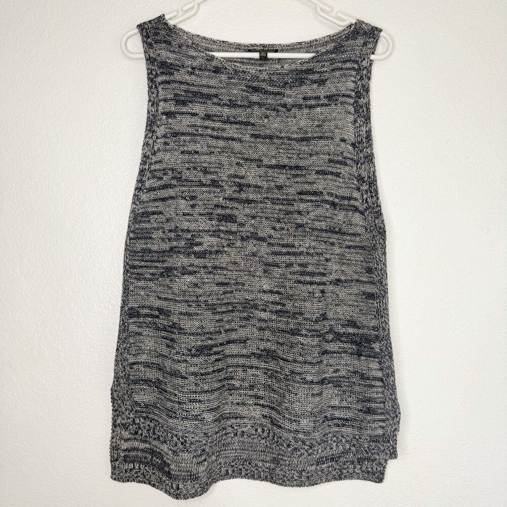 Eileen Fisher 100% Organic Linen Knit Sweater SMALL Navy Sleeveless Tank Coastal